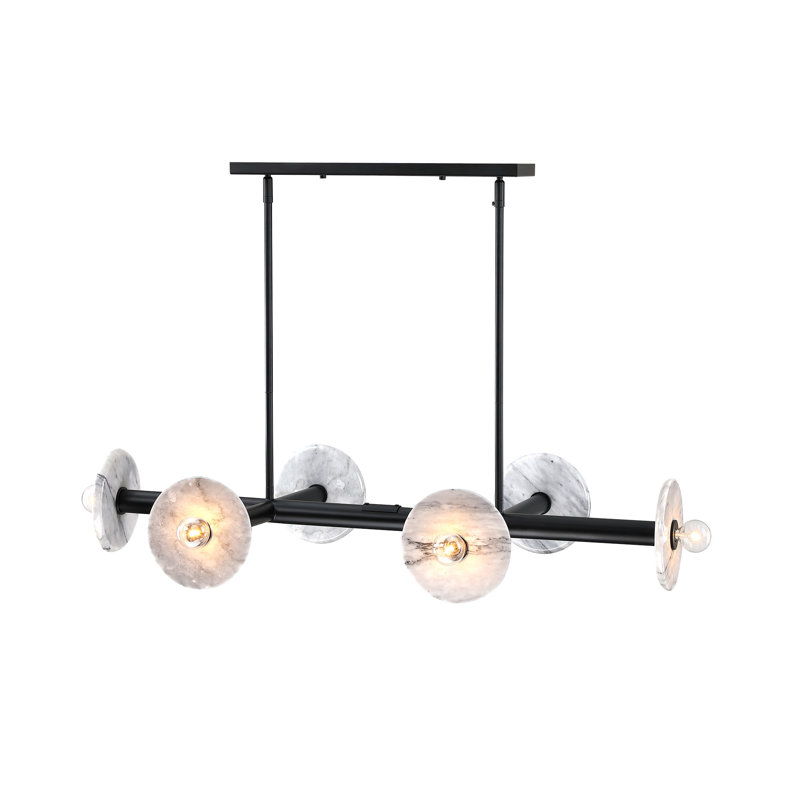 Lustre linéaire moderne noir mat 6 lumières pour salle à manger Fina