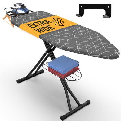 Full Size Ironing Board with Wall-Mounted Hanger, All-Metal Construction, Built-In Ironing Board, Heat-Resistant and Scald-Resistant Fabric, Cord Holder, Non-Slip Feet