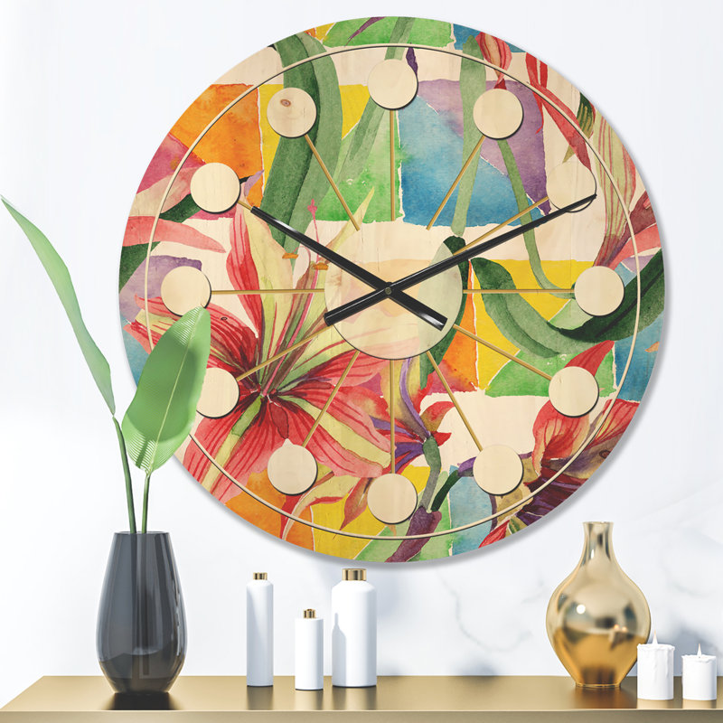 Horloge murale en bois Floral Botanical I, Moyenne