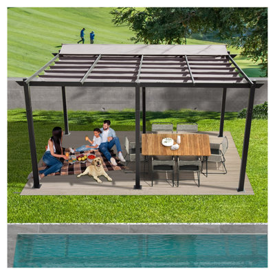 Pergola rétractable d'extérieur 11 pi x 16 pi avec auvent résistant aux intempéries, pavillon de jardin en aluminium pour patio et bord de piscine