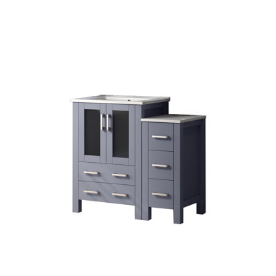 Harborfront 36 in W x 18.25 in D Single Bath Vanity with Side Cabinet and White Ceramic Top