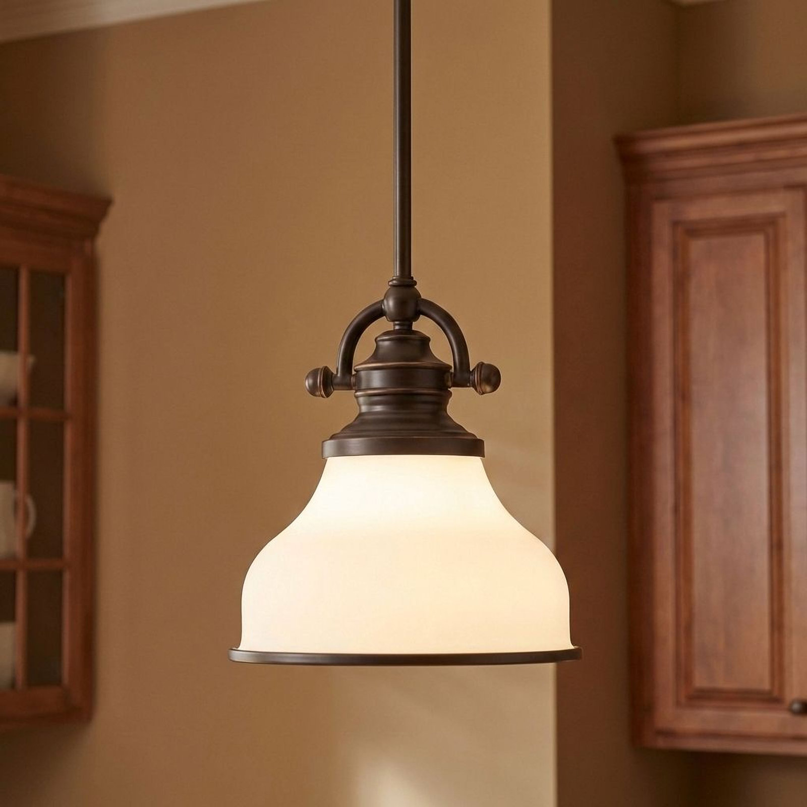 Maybery Dimmable Dome Single Light Pendant, Palladian Bronze, 9.5" H x 8" W x 8" D, Opal Etched Glass