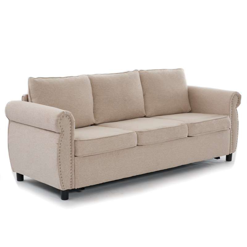 [NOUVEAU!] Canapé-lit gigogne escamotable 2 en 1 81,5 po, 3 places, polyester beige, Beige, Beige, Beige