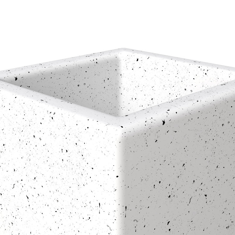 Terra Fiberstone And MGO Clay Planter, Mid-Century Modern Tall Square Planter Pot For Indoor And Outdoor, Dotted White