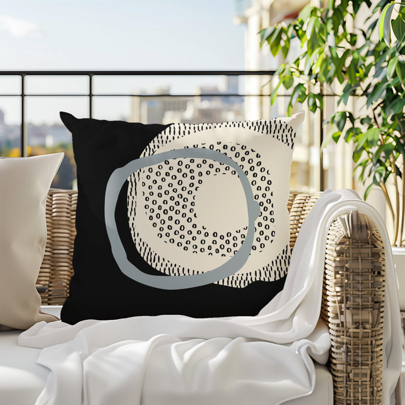 Coussin carré intérieur / extérieur pia, H 17 po x l 17 po, Gris / noir / blanc cassé