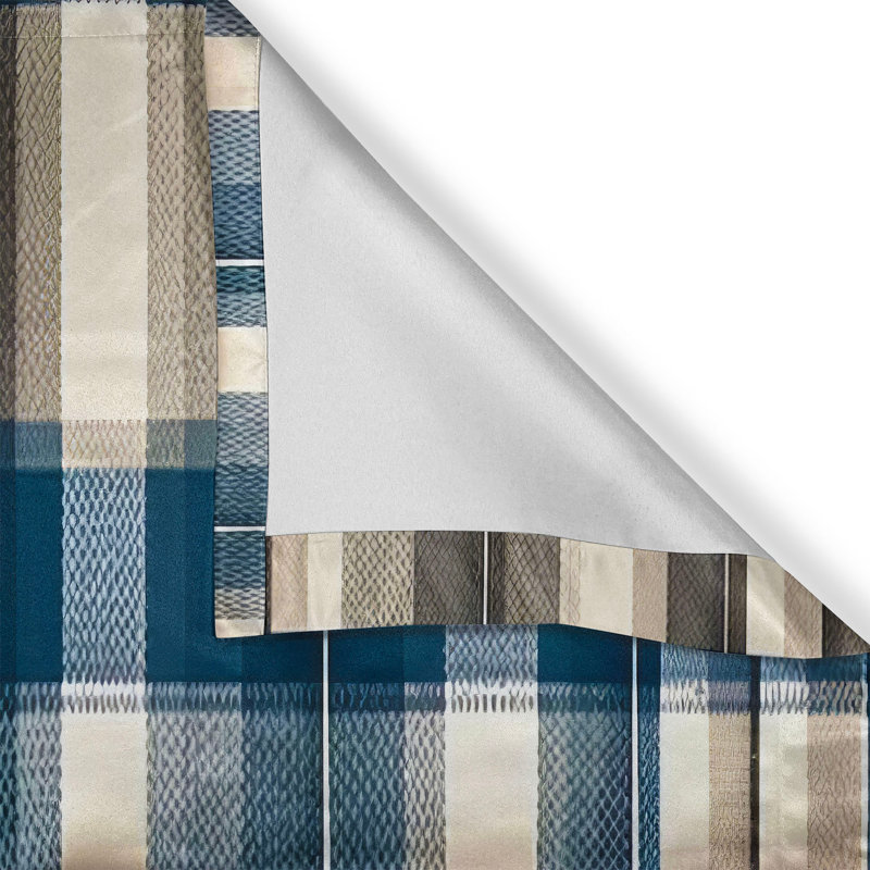 Petrol Blue Eggshell Plaid Satin Rod Pocket Valance