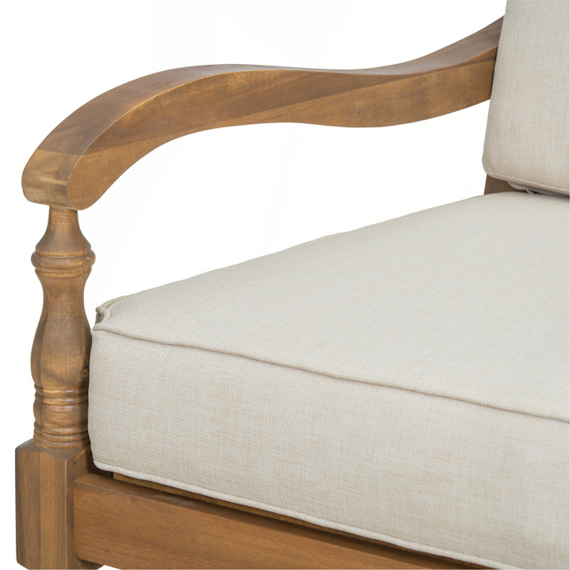 Causeuse d'extérieur en bois d'acacia avec coussins, finition avec tissu beige