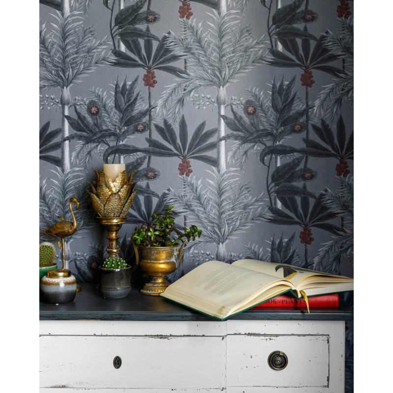 Tropical Wanderlust Floral Wallpaper Roll, Gray/Red