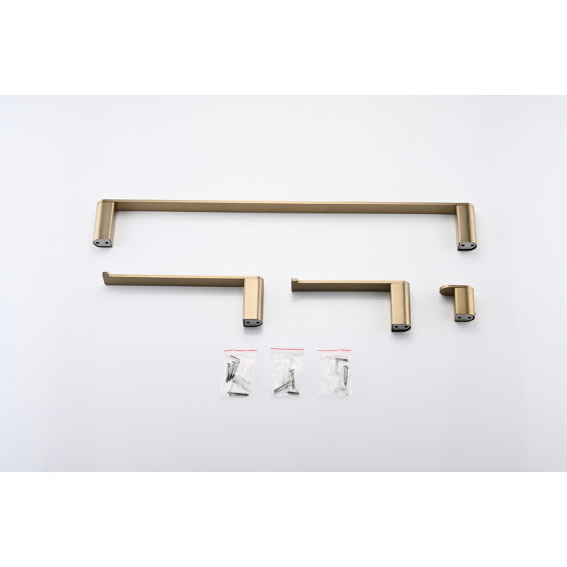 Brushed Gold 4 Bathroom Appliances, Wall Mounted In Stainless Steel Kit Fixtures,