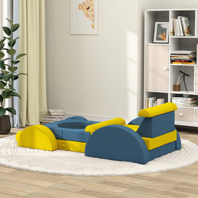 Qaba Modular  Play Couch, 14 Piece Couch, Child Sectional Sofa For Playing, Sitting & Sleeping, Convertible Foam Floor Cushions For Boys & Girls, Yellow