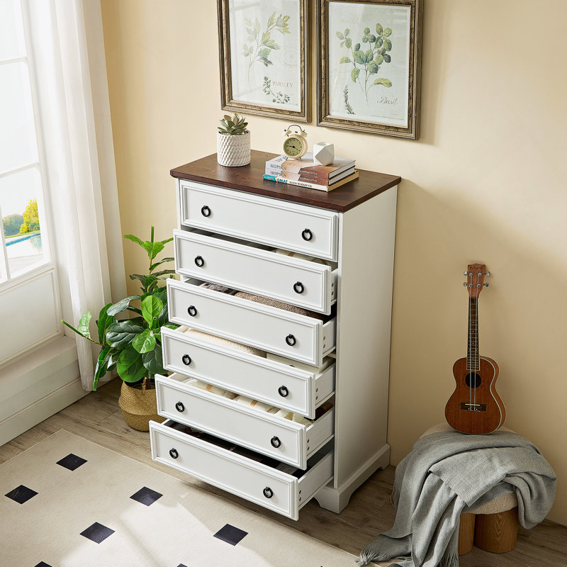 Commode 6 tiroirs Minimalist, Blanc / Brun
