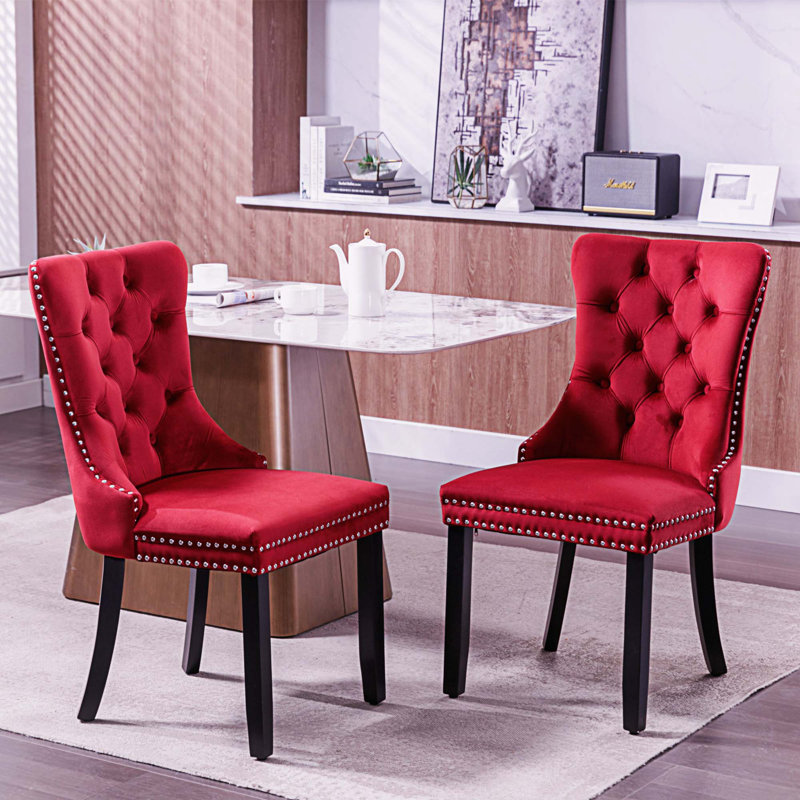 Ariha 20'' H Tufted Velvet Upholstered Side Chair, Black, Blue