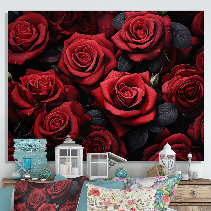 «Red Black Rose Eernal Beauty IV - Roses», reproduction d'art sur toile encadrée, H 24 po x l 32 po x P 1 po, Toile tendue