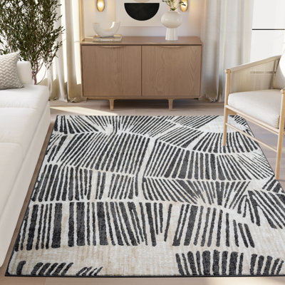 Tapis contemporain noir à vagues linéaires Abani Rugs Ter210A