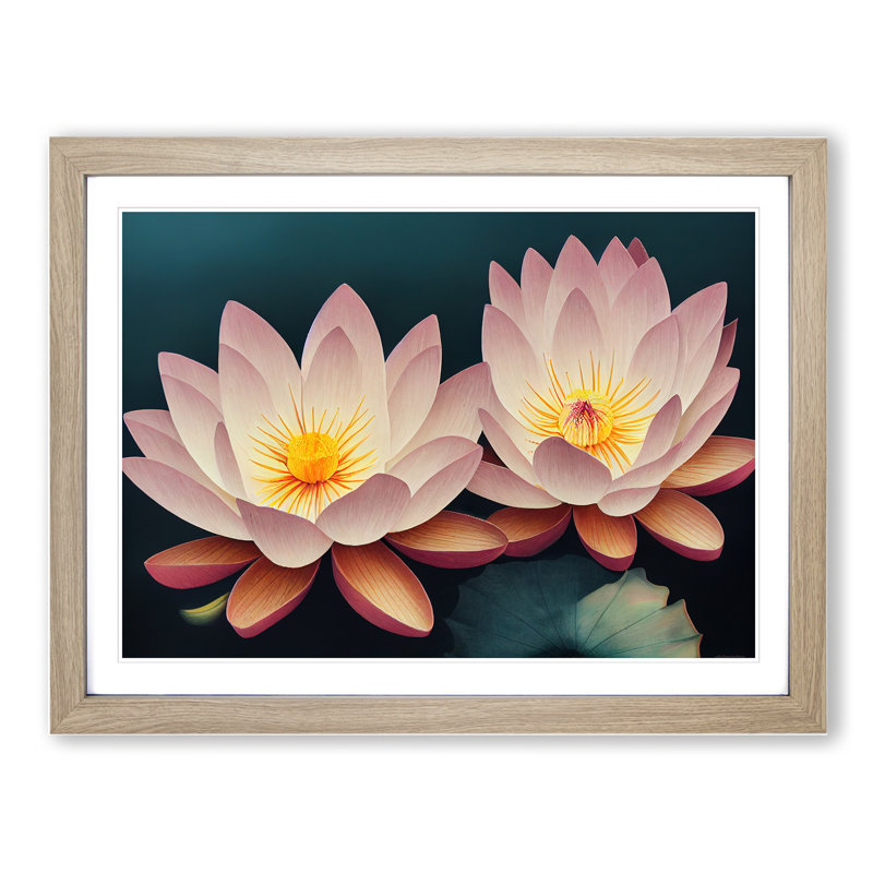 Endearing Lotus Flowers 1 Piece Single Picture Frame Wall Art, 25cm H x 34cm W x 2cm D, Oak Framed