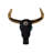 Boho Carved Painted Damask Floral Longhorn Cow Bull Skull with Golden Horn Hanging Wall Décor