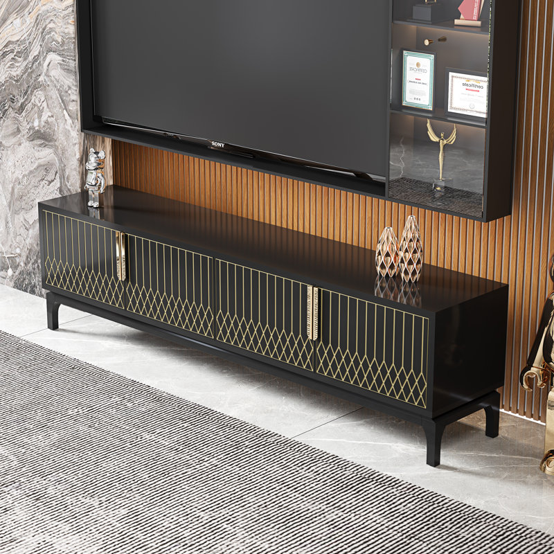 Luxury TV Stand For Tvs Up To 85" with 4-Door Storage Cabinet and Metal Handles, No Assembly Required