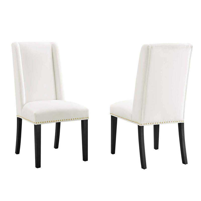 Elegant White Velvet Upholstered Side Chair with Wood Frame