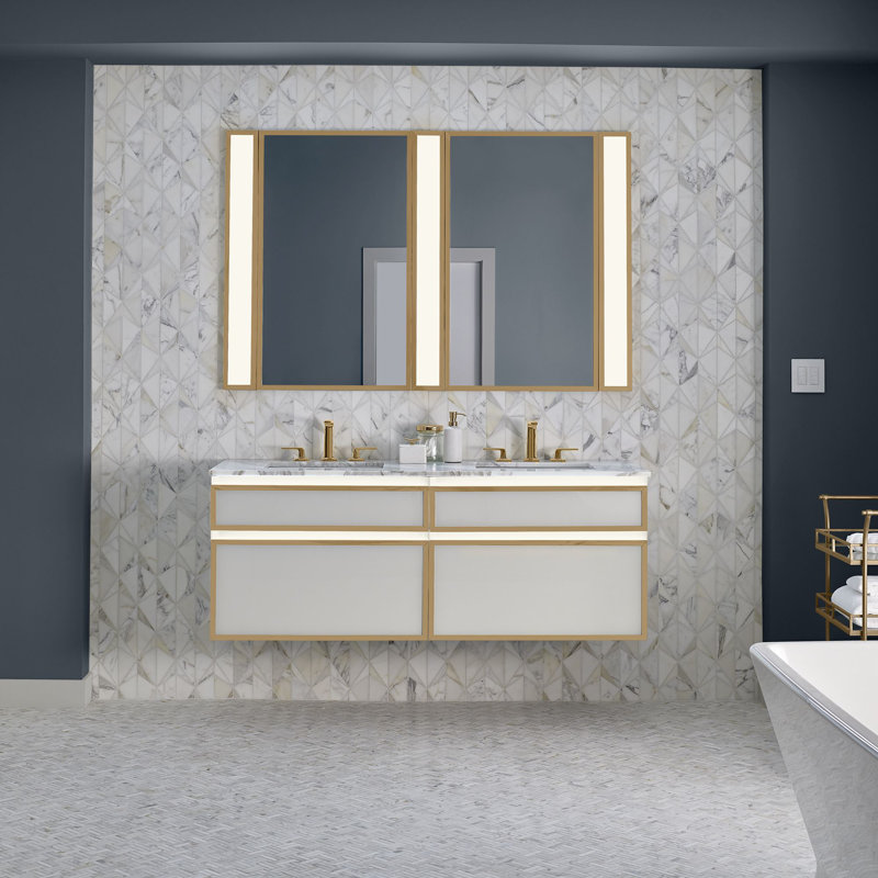 Base de meuble-lavabo avec cadre 30 po profils, Tiroir double, Non, Plage / or mat