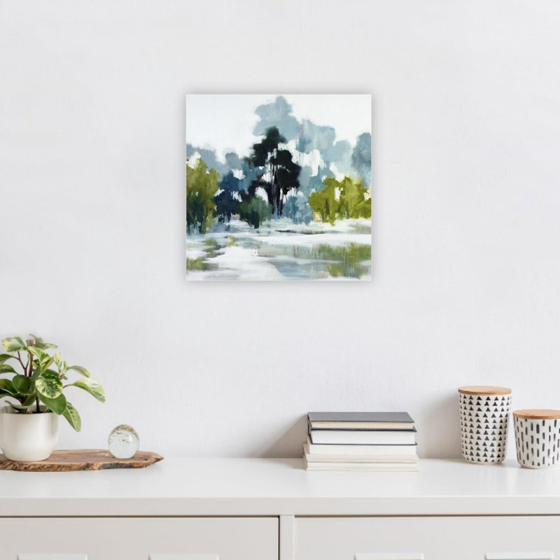 «Green Blue Pond Reflections», impression sur toile de qualité supérieure, art mural moderne 24 x 24 po