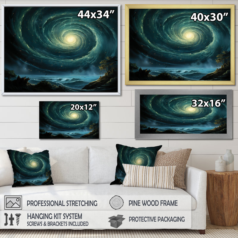 Art mural vert vert trou noir céleste, H 12 po x l 20 po x P 1 po, Toile tendue