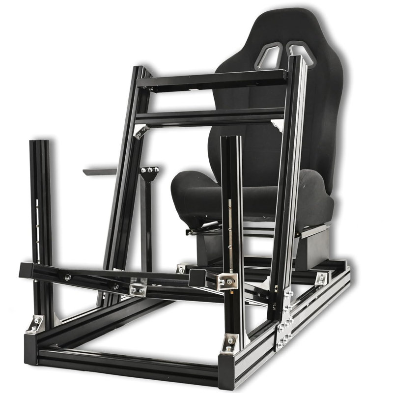 Anman Pro Racing Simulator Cockpit Aluminum with Black Seat Fit Logitech Thrustmaster, Not Include Steering wheel & Wheels & Pedals and Shifter Handbrake