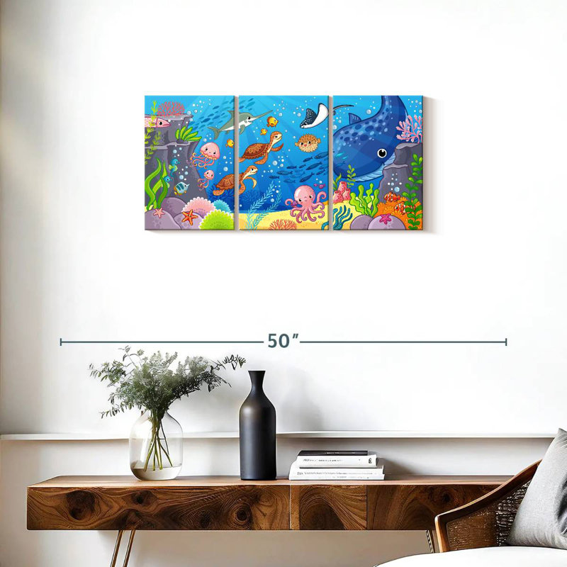 'Cartoon Underwater Animals, 15" H x 32" W