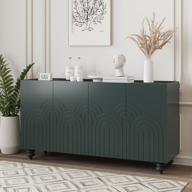 Sideboard With Pine Wood Door & Adjustable Shelves, Green