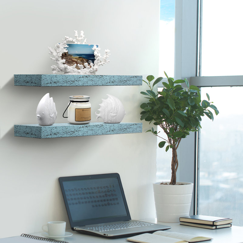 Swanfield Sorbus 16" Long Floating Shelves with Invisible Mounting Set of 2, Blue/White