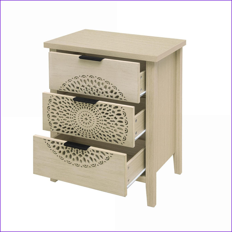 Armoires: commode à 3 tiroirs avec design creux Poignées en métal noir | Moderne | Panneau de particules et panneau de fibres à densité moyenne