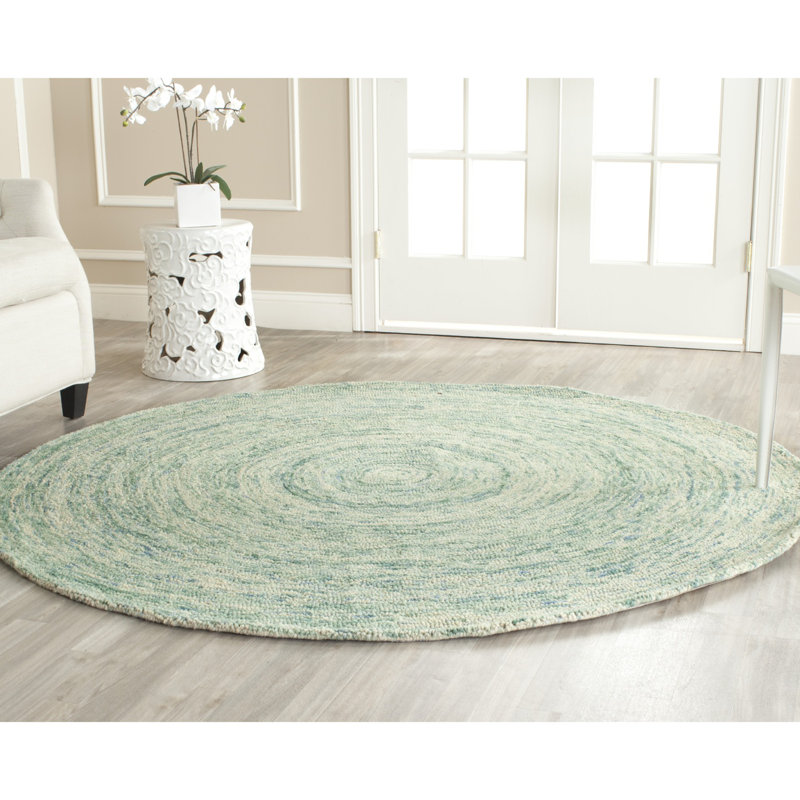 Ikat Hand Tufted Wool Abstract Rug, Round 8'