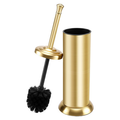 Ensemble de brosse et support pour cuvette de toilette en acier inoxydable à poignée longue 304, brosse de toilette robuste en acier inoxydable 304, brosse de toilette à poignée très longue, soies durables et très denses (or)