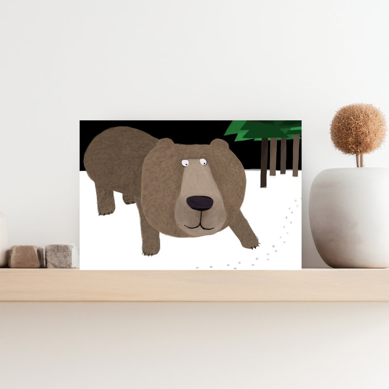 Curious Bear In Snow Playful Abstract Contemporary Bear Forest Wildlife Wall Art Print by Carla Daly - Wrapped Canvas Print