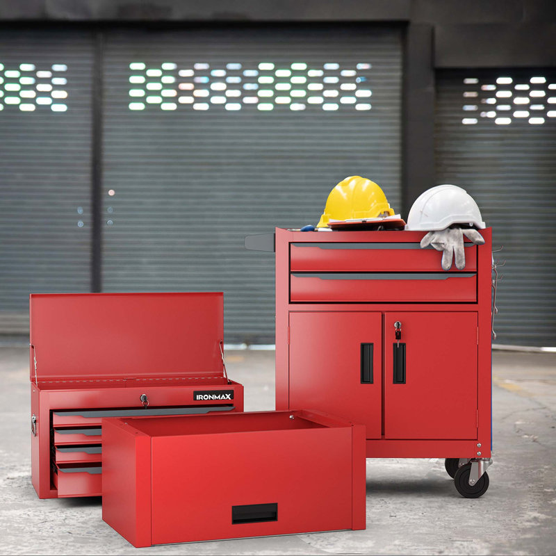Commode supérieure en métal avec roulettes 13 po, Rouge