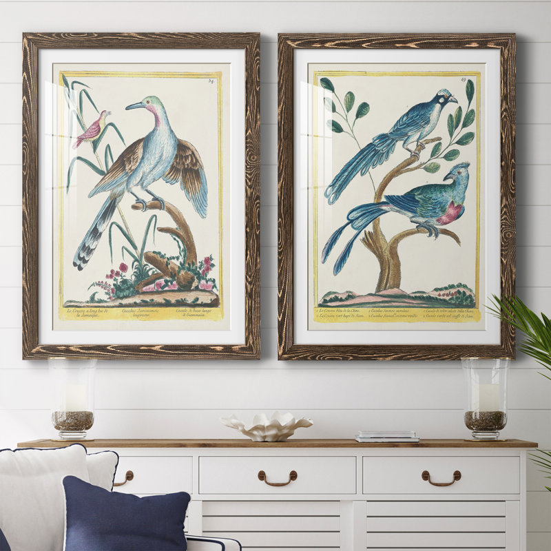" Pastel Birds V " 2 - Pieces, 31.5" H x 23.5 " W x 1" D, Walnut Framed