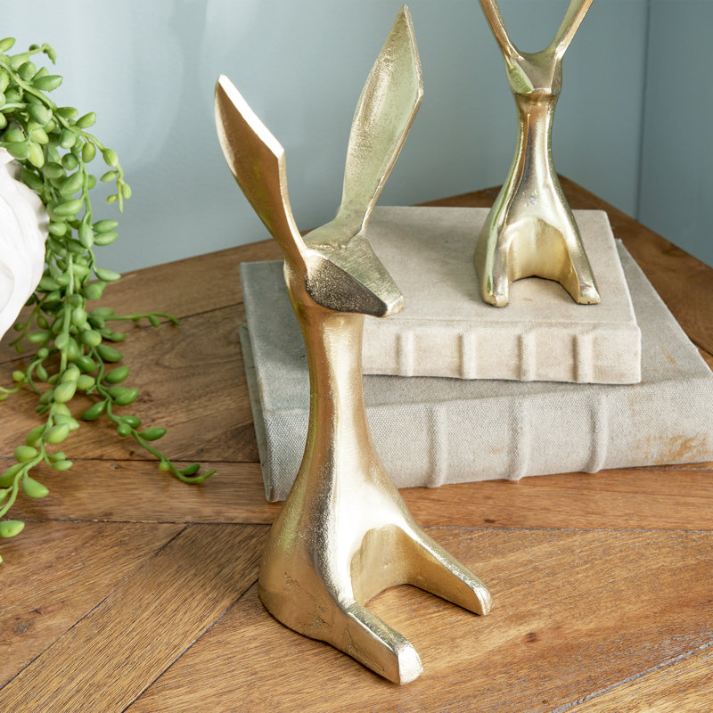 Norvin Menagerie Cast Aluminum Jackrabbit Sculptures in Gold, Set of 2, Gold