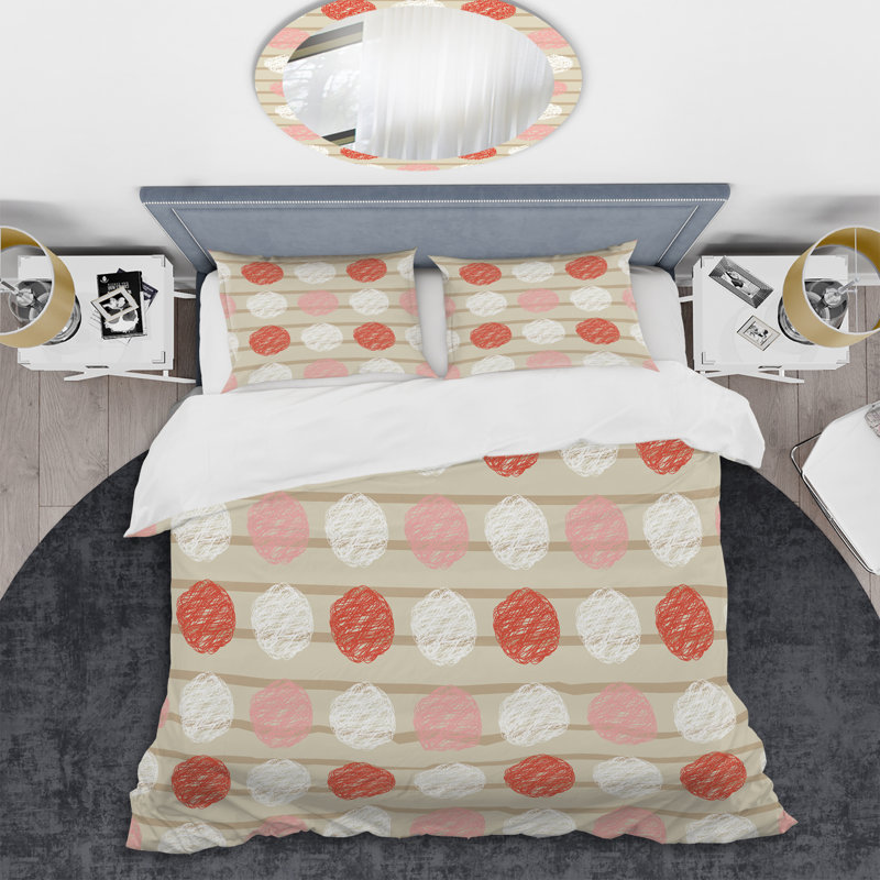 Motif de cercles crème - Ensemble de housse de couette abstrait - Microfibre de polyester