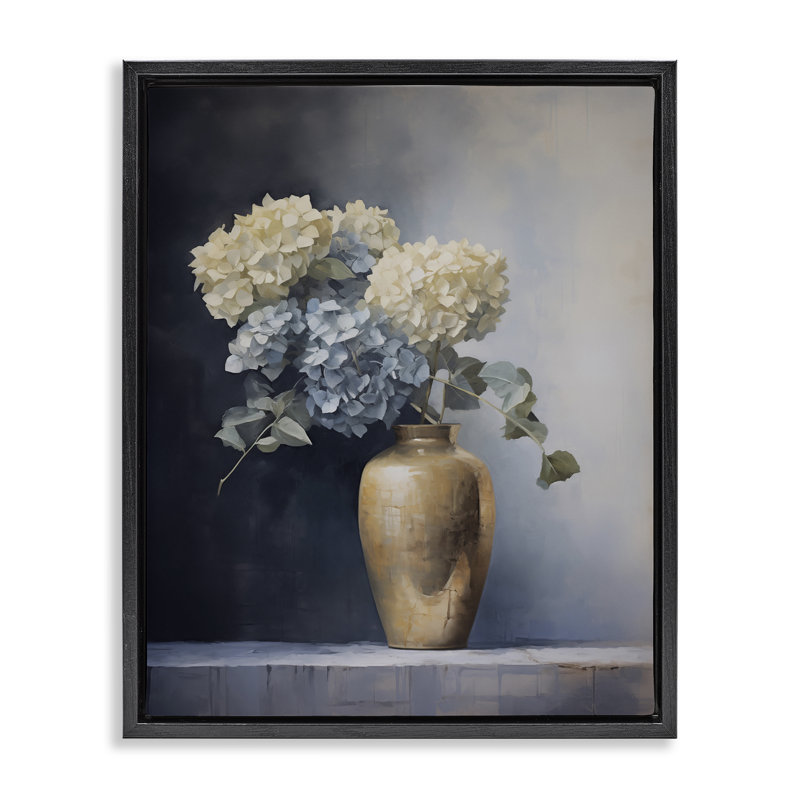 Subtle Hydrangeas in Vase Floating Frame, design by Arlington Prints, 21" H x 17" W, Black