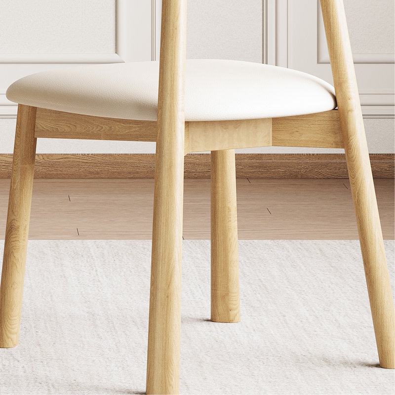 De 2 chaises de salle à manger modernes en bois naturel sans accoudoirs, sièges en cuir, dossier incurvé pour le soutien, coussins de décoration de chambre à coucher, confort, espace