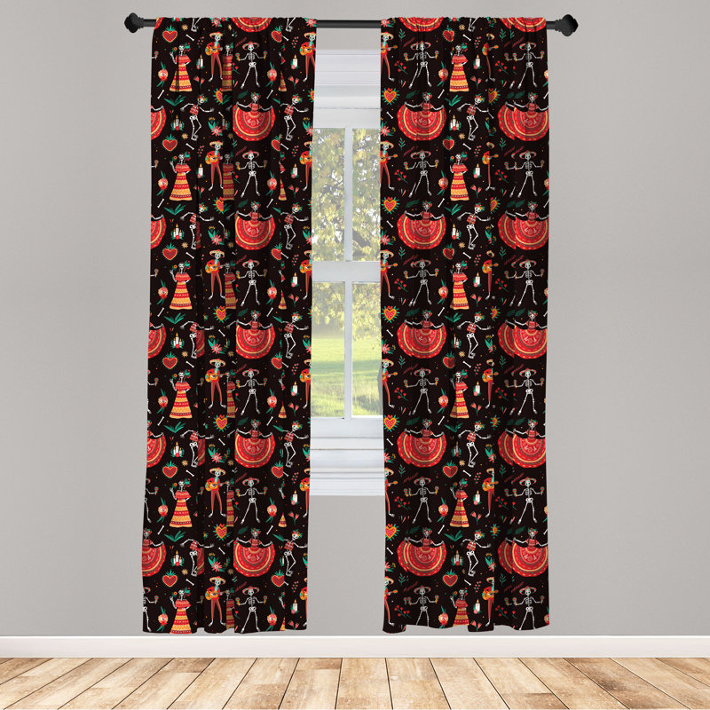 Rideaux 4 panneaux East Urban Home Dia De Los Muertos, squelette mexicain, squelette multicolore, L 56 po x L 95 po