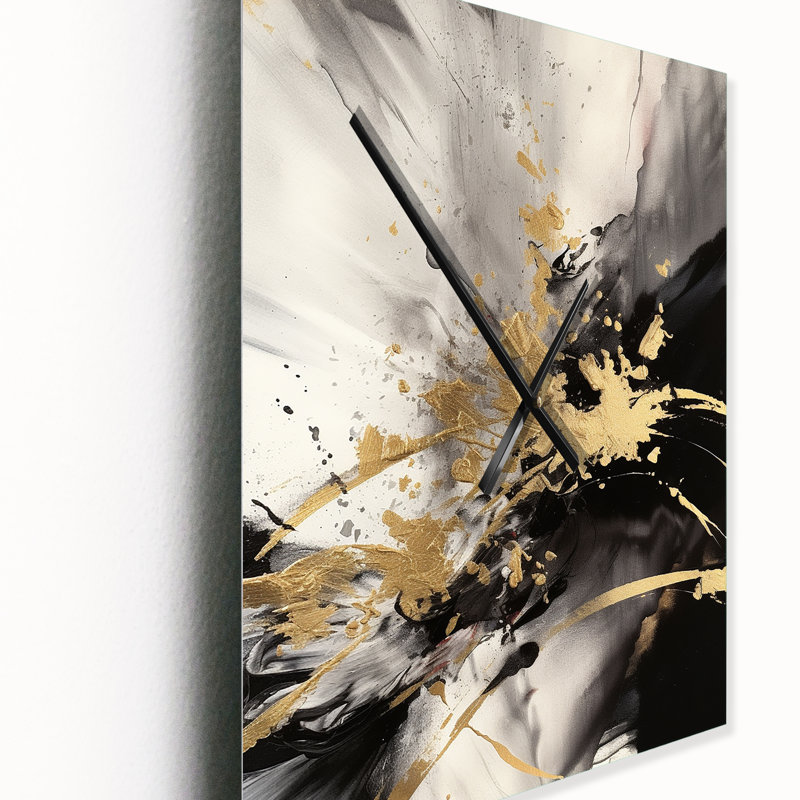 Or et gris fluides Fusion II - horloge murale abstraite, Petit