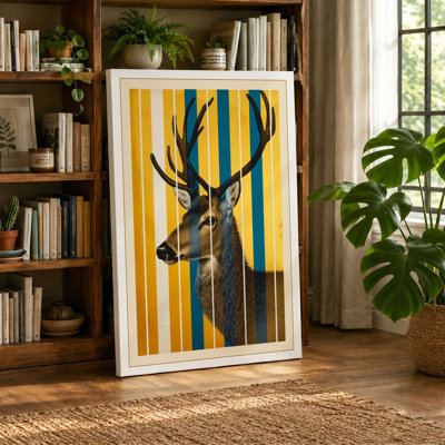 Stag Against Geometry Mid-Century - Wrapped Canvas