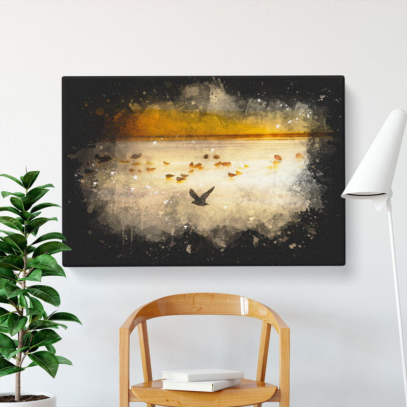 Birds on the Beach Paint Splash - Wrapped Canvas, 40cm H x 60cm W x 4cm D