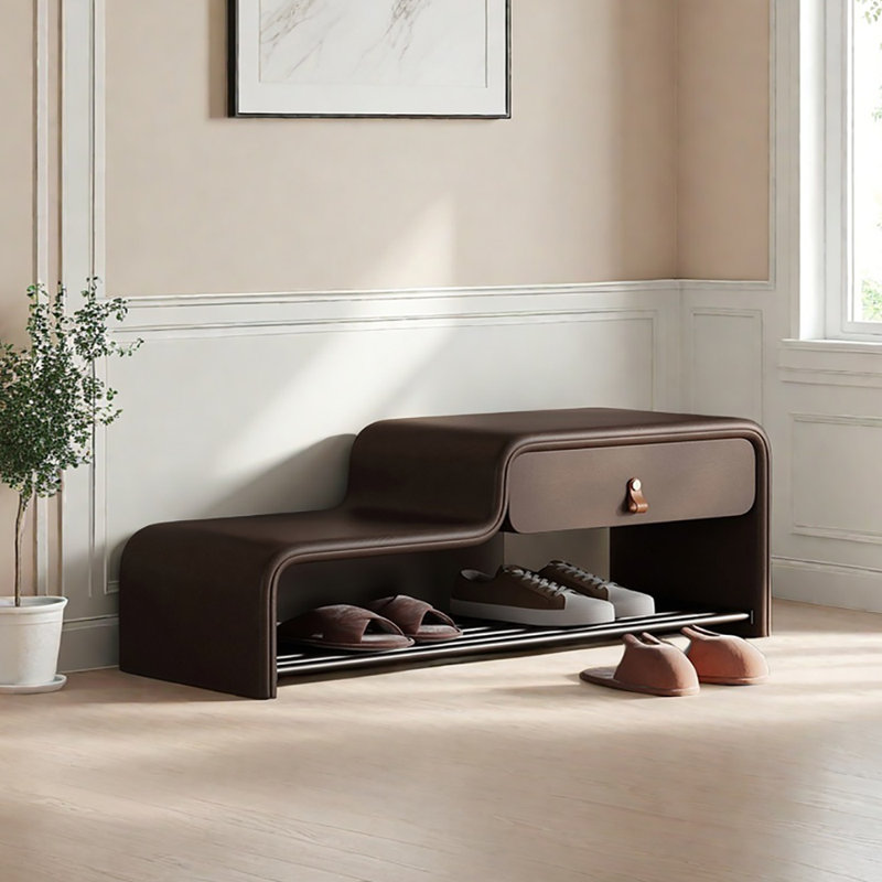 47.2in Leather Shoe Bench, Coffee