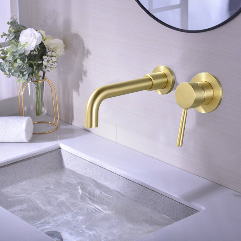 Wall Mount Single Handle Bathroom Faucet Brushed Gold, Brushed Gold