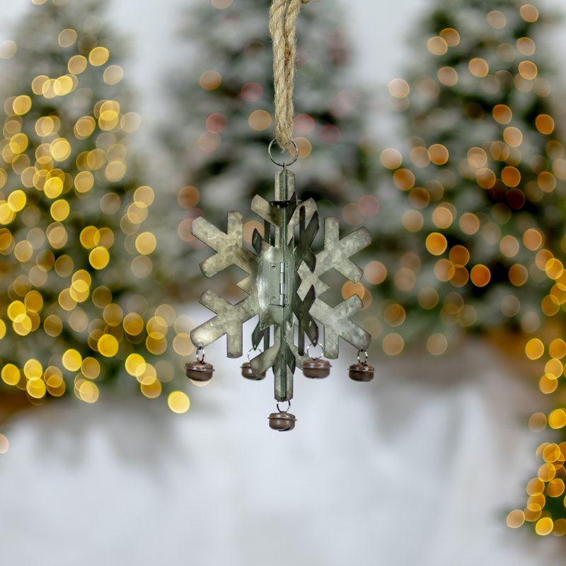 Ensemble de 6 flocons de neige galvanisés pliables avec décorations en forme de cloches