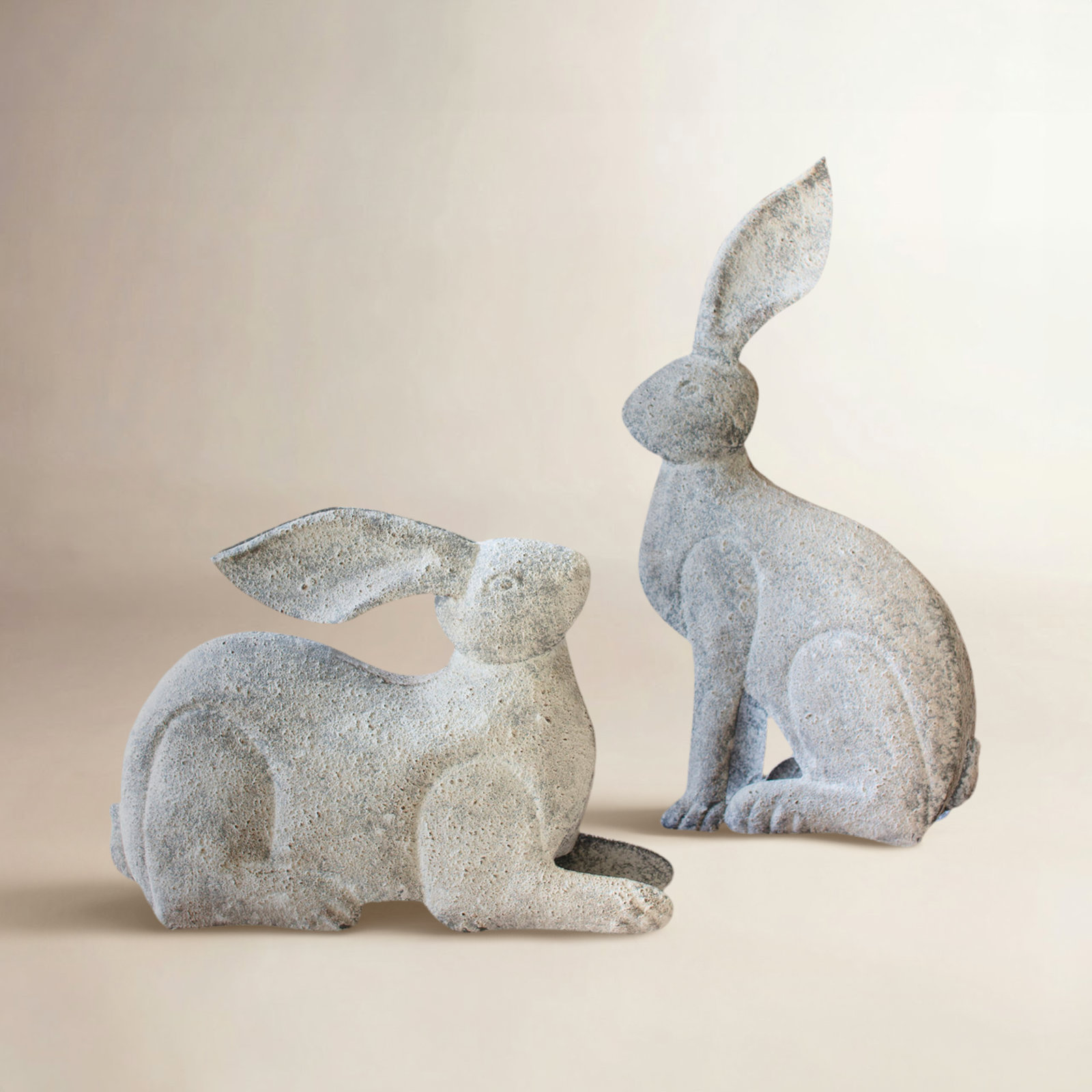 Set of Two Rustic Metal Rabbits