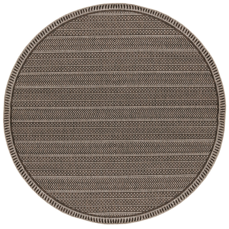 Sedona Striped Tribal Bohemian Brown/Natural Indoor/Outdoor Performance Area Rug, Round 7'10"