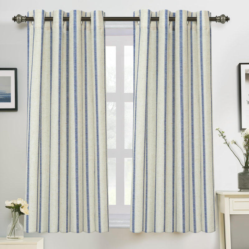 Paire de rideaux occultant, Rayure beige chameau / lin clair, L 52 po x L 96 po