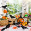6 pièces de corbeaux noirs d'Halloween avec 1 pièce de nid d'oiseau, corneilles à plumes noires faites à la main et plumes d'oiseaux